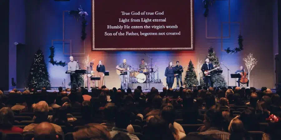 Photo of the Sovereign Grace Music worship team leading a Christmas song